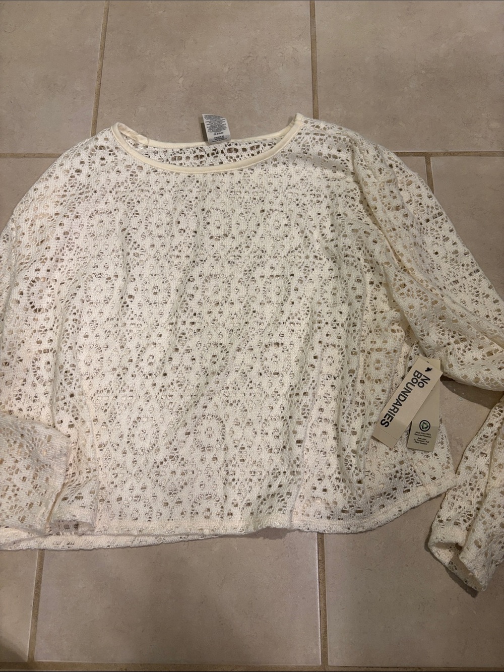 No Boundaries Cream Crochet Lace Long-Sleeve Top Sz XL Ivory New
